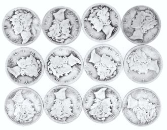 12 Silver Mercury Dimes