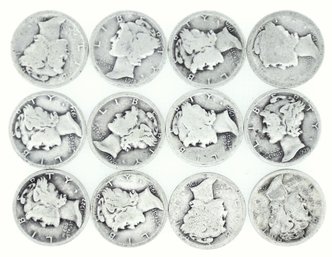 12 Silver Mercury Dimes