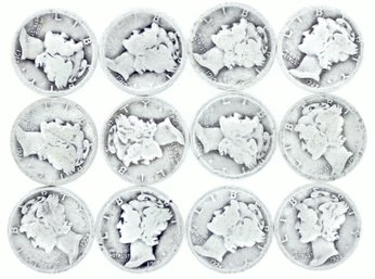 12 Silver Mercury Dimes