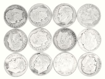 12 Silver Roosevelt Dimes