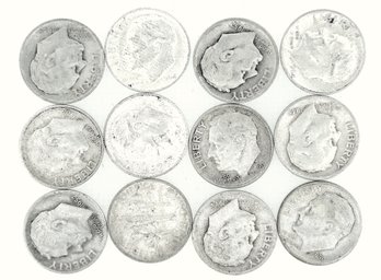 12 Silver Roosevelt Dimes