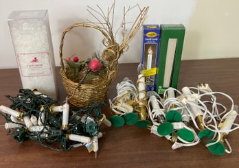 Various Christmas Decorations Including Electric Candles