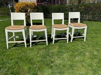 (BRONXVILLE PICK UP) Set Of 4 Distressed Barstools With Ultra Suede Seats