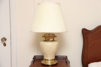Porcelain Cream Colored Table Lamp With Brass Base