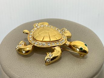 Gold Tone  Turtle With Rhinestones