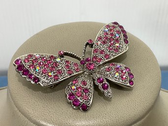 Pink & Silver Butterfly Brooch