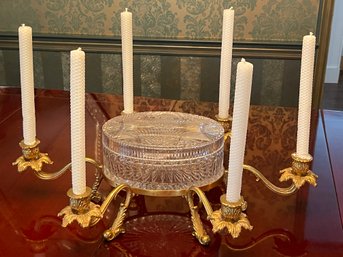 Antique French Ormoulu And Cut Crystal Centerpiece Candelabra