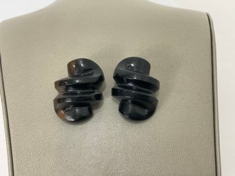 Monies Carved Clip Earrings Signed