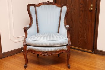 Hand Carved Light Blue Wingback Arm Chair