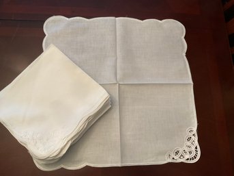 White Linen Napkins With Lace Corner Set Of 24