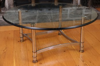 Hollywood Regency Maison Jansen Style Round Glass Coffee Table