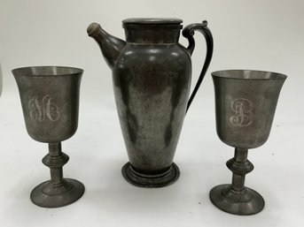 Pewter Cups And Pitcher