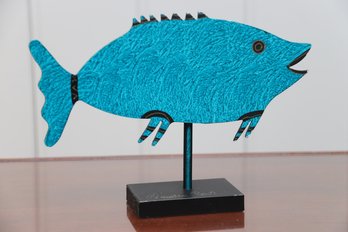 Artist Signed Enamel Fish On Stand
