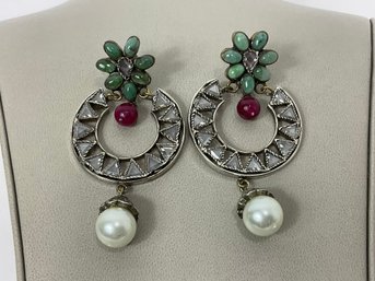 Multi Stone Earrings With Faux Pearl