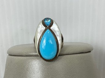 Sterling Silver Blue And White Ring