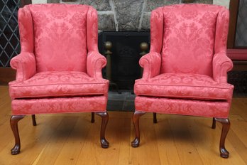 Pair Of Sherrill Queen Anne Style Wingback Chairs
