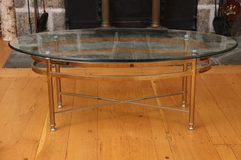 Hollywood Regency Brass Footed & Oval Glass Coffee Table