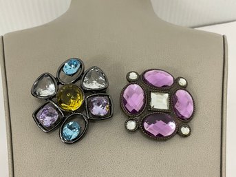 Pair Of Jeweled Brooches