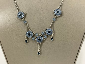 Blue And Silver Necklace And Earrings Set