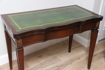 Expandable Mahogany Table With Green Leather Top