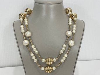 Gold Tone And Faux Pearl Necklace