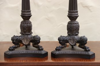 Pair Of Neoclassical Lions Paw Table Lamps