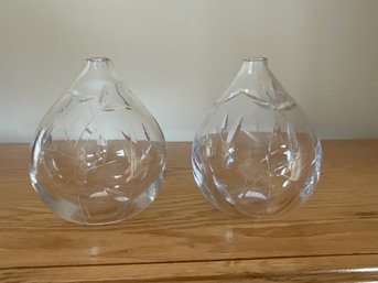 Pair Of Cut Crystal Single Rose Vases