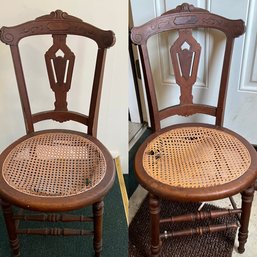 Pair Of Vintage Wood Cane Chairs