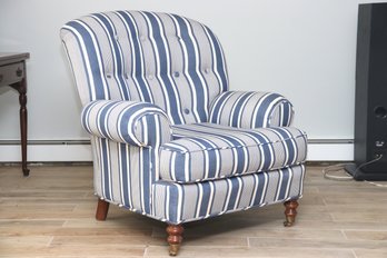 Custom Upholstered Blue And White Striped Chair