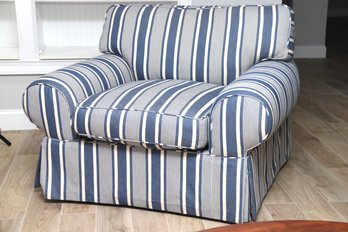 Custom Upholstered Blue And White Skirted Chair