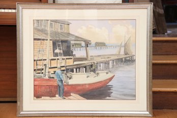 Watercolor Boat Painting Framed Under Glass