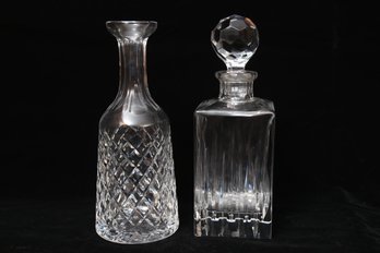 Two Crystal Decanters - One Waterford Missing Stopper