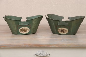 Green Tole Painted Planters