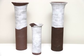 Trio Of Glazed Terracotta Totem Vases