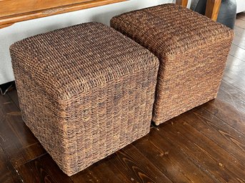 Pair Of Wicker Ottoman Cubes