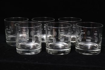 6 Etched Glass Low Ball Drinking Glasses