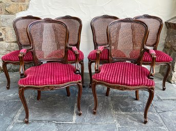 Set Of 6 Louis XV Style Cane Back Dining Chairs