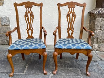 Custom Upholstered Oak Arm Chairs