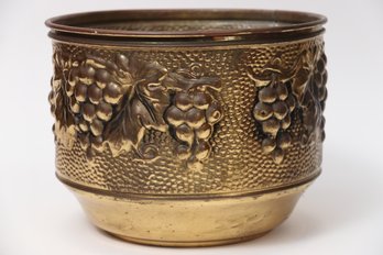 Brass Pot With Grape Relief
