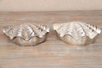 Caviar Silver Lidded Shell Dishes (Pair 2 Of 2)