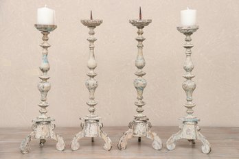 Swedish 19th Century Carved Candlesticks With Honeycomb Candles