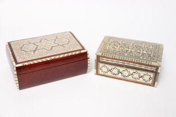 Two Mother Of Pearl Marquetry Storage Boxes