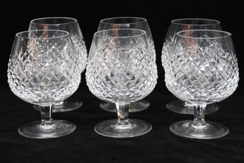 Six Waterford Crystal Brandy Snifter Glasses