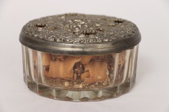 Decorative Silver Lidded Glass Jar