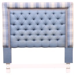 Custom Queen Size Tufted Blue Head Board With Matching Bed Skirt