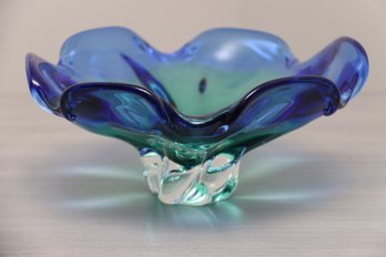 Murano Blue Green Footed Dish