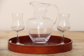 Simon Pearce Pitcher With Two Glasses And Tray