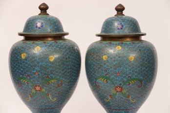 Pair Of Chinese Cloisonne Urns