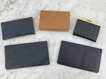 Collection Of 5 Wallets Including Alligator Skin, Ostrich Skin, Eel Skin & Pinseal Leather