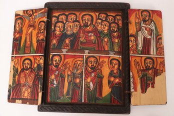 Large Antique Ethiopian Icon Triptych